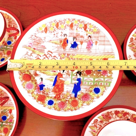 23 piece Japanese Eggshell Porcelain Tea Set cups saucers plates teapot creamer - Picture 10 of 12